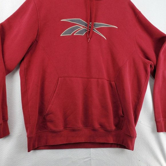 REEBOK Shirt Men's Long Sleeve Hooded Pullover Sweatshirt Drawstring Red XL - Picture 3 of 12
